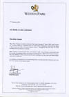 Letter of Recommendation from Weston Park